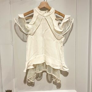 Jonathan Simkhai White High Neck Mesh Ruffle Blouse S